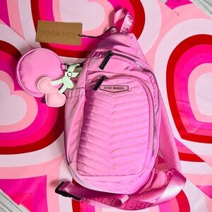 🆕 Steve Madden Quilted Sling Backpack With Mini Pouch & Cherry Charm NWT 🎒